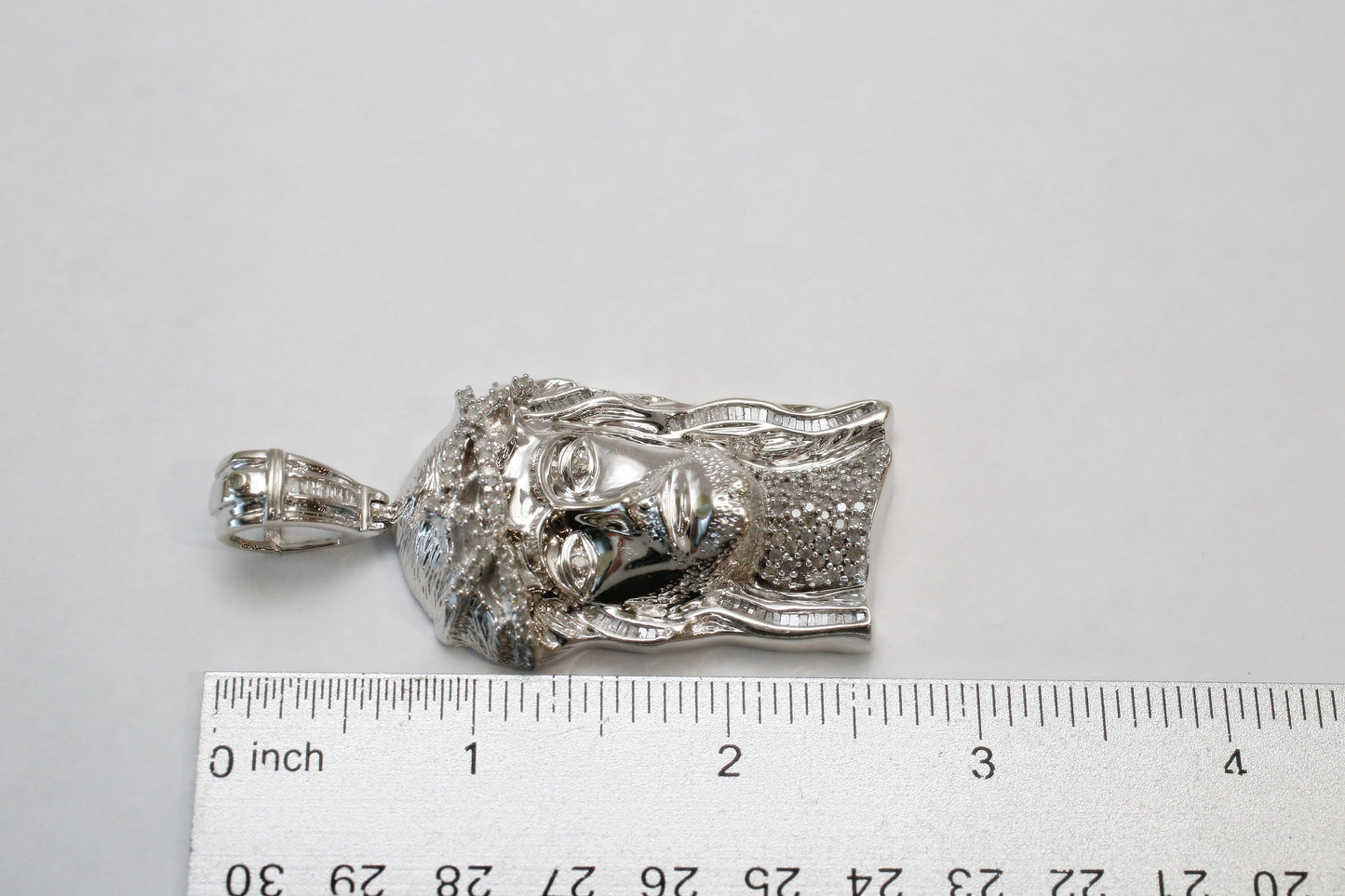 10k White Gold Diamond Jesus Pendant, 44.6g