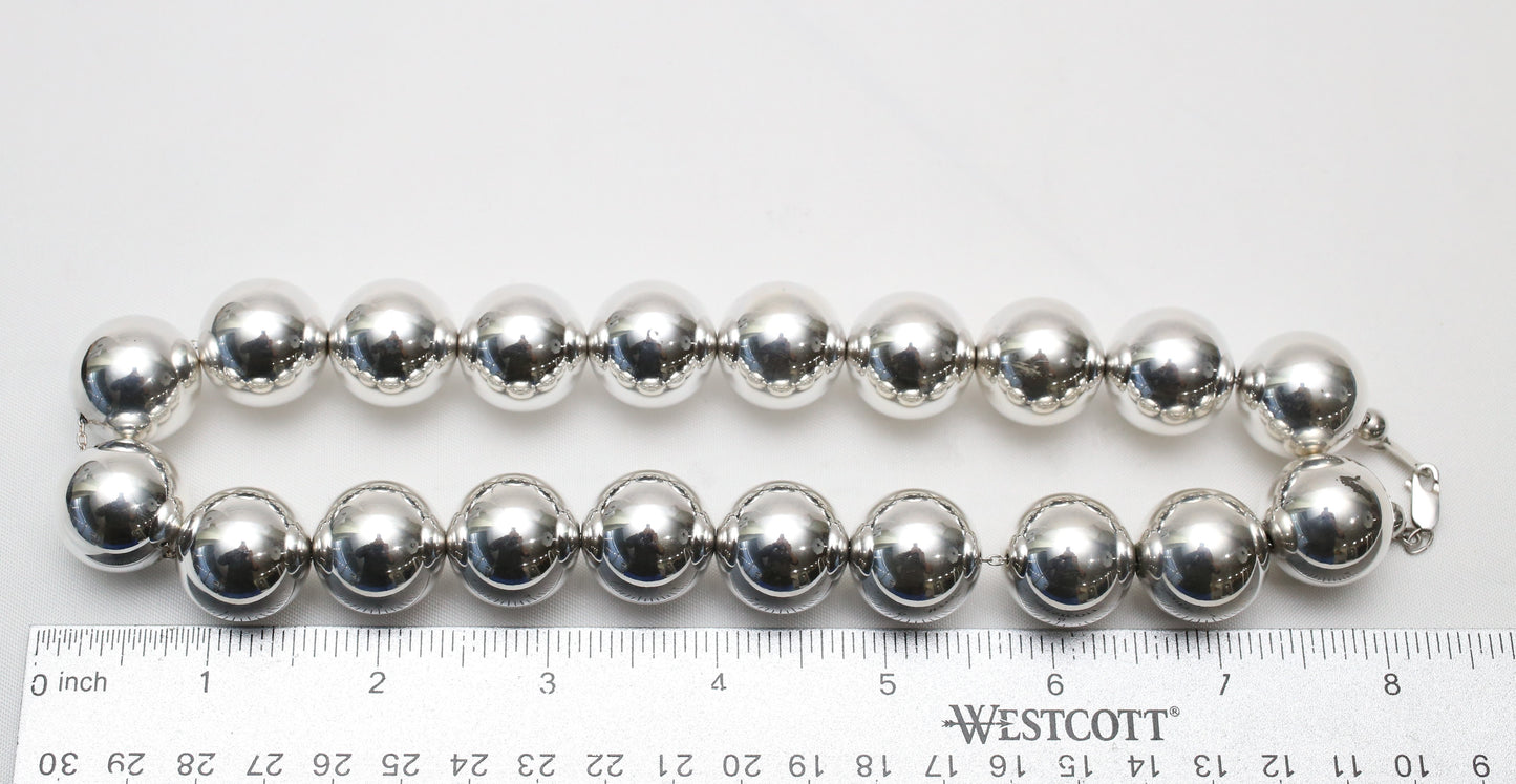 Sterling Silver Large Boule Necklace, 18 inches - 55.1g