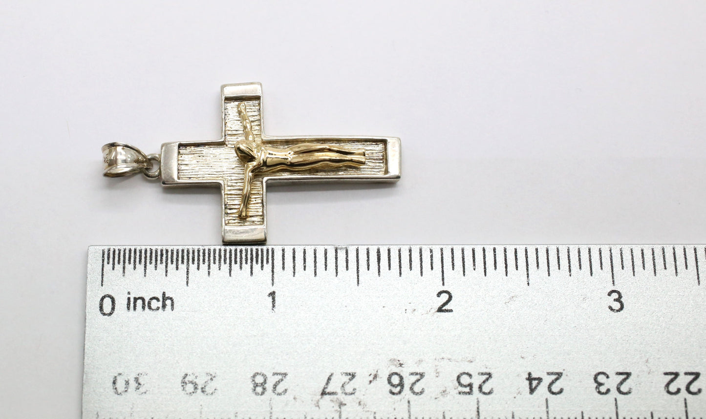 Sterling Silver & 14k Yellow Gold Crucifix Pendant, 7.1g