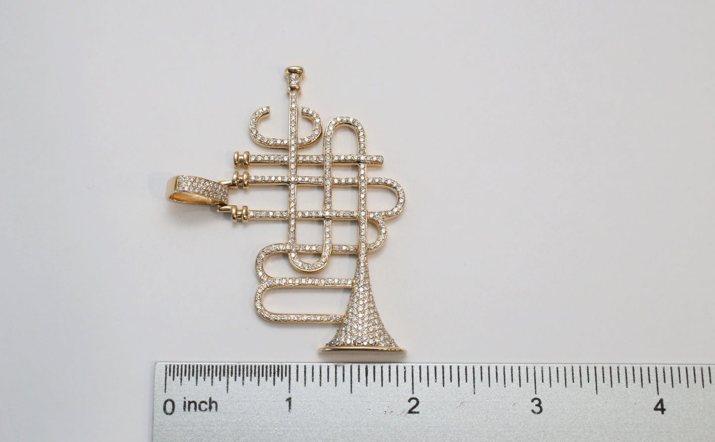 Avianne 10k Yellow Gold Diamond Trumpet "MUSIC" Pendant, 22.0g