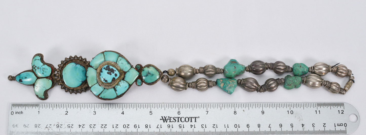 Vintage Sterling Silver Large Turquoise Pendant Necklace, 15 inches - 108.3g