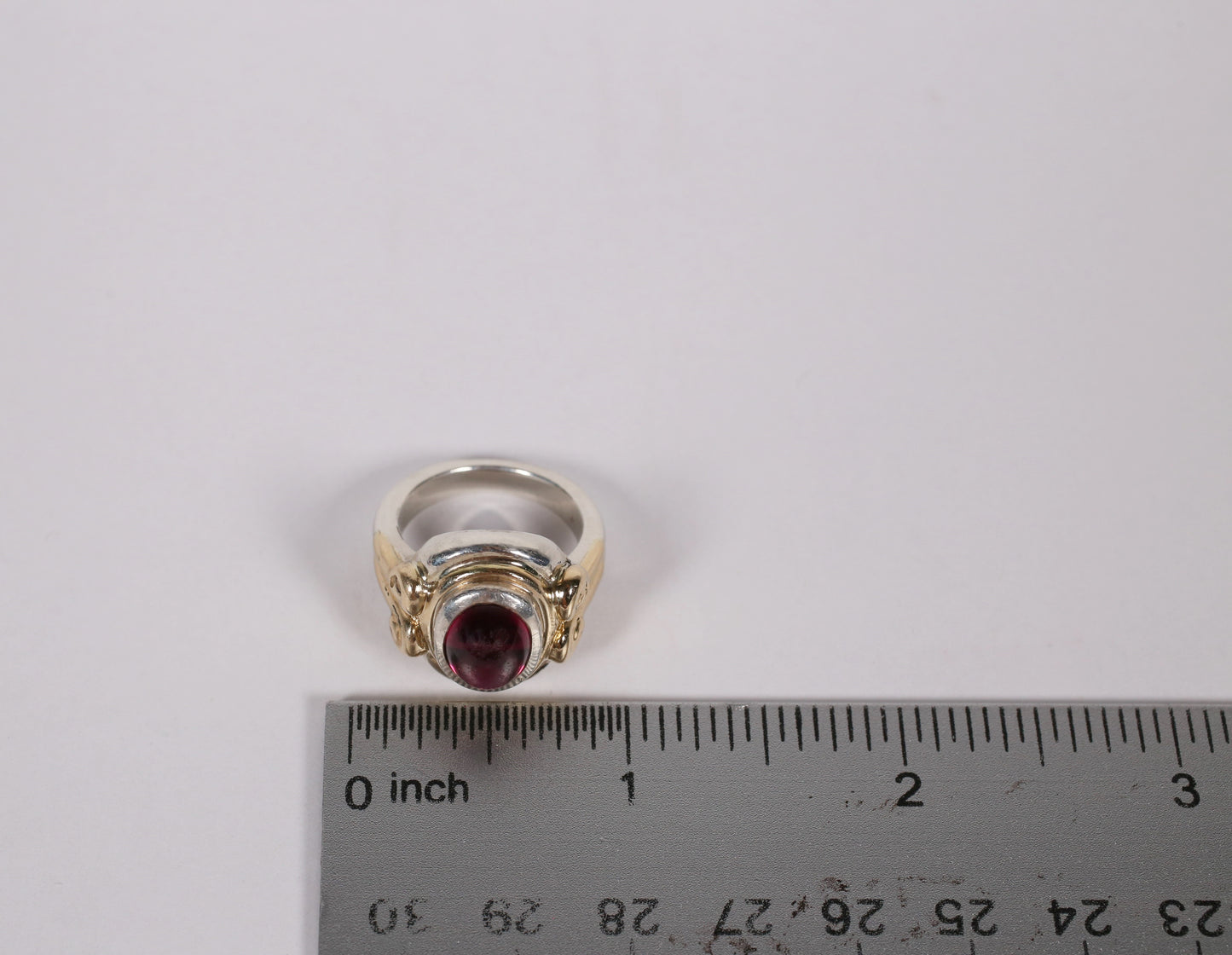 Vintage Sterling Silver & 14k Yellow Gold Tourmaline Ring, Size 7 - 11.9g
