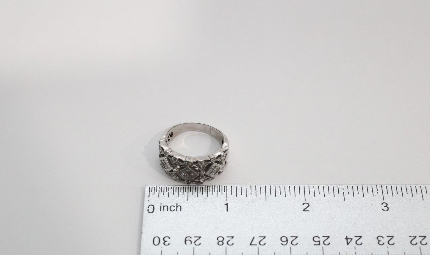 14k White Gold Multi-Diamond Ring, Size 8.75 - 7.4g