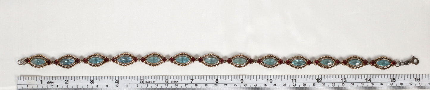 Vintage Sterling Silver Blue & Red Crystal Choker Necklace, 16 inches - 58.1g