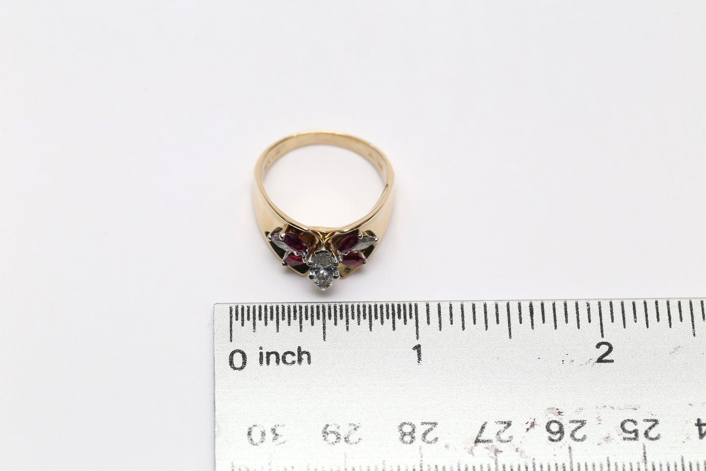 14k Yellow Gold Diamond & Ruby Ring, Size 7.25 - 5.9g