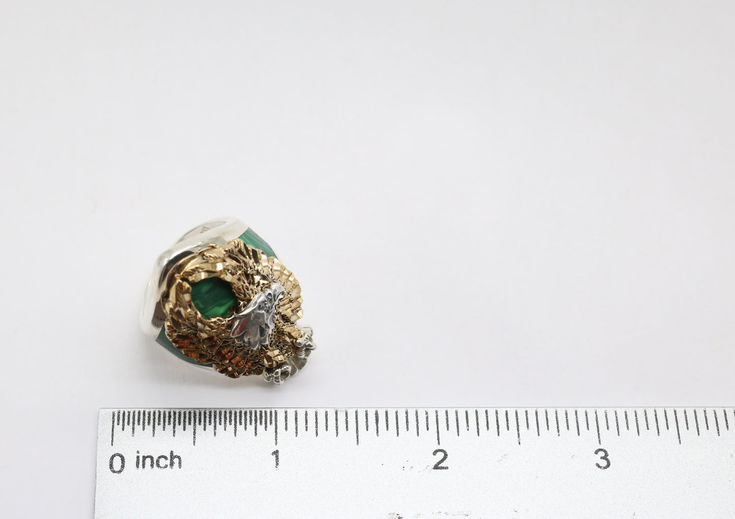 Sterling Silver Green Malachite Eagle Ring, Size 9.75 - 19.6g