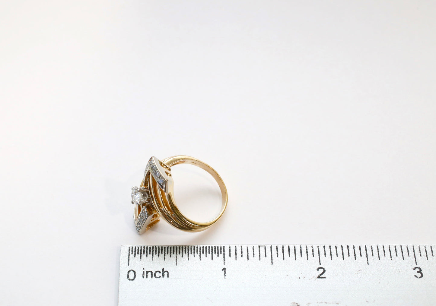 14k Yellow Gold Diamond Bypass Ring, Size 9 - 7.7g