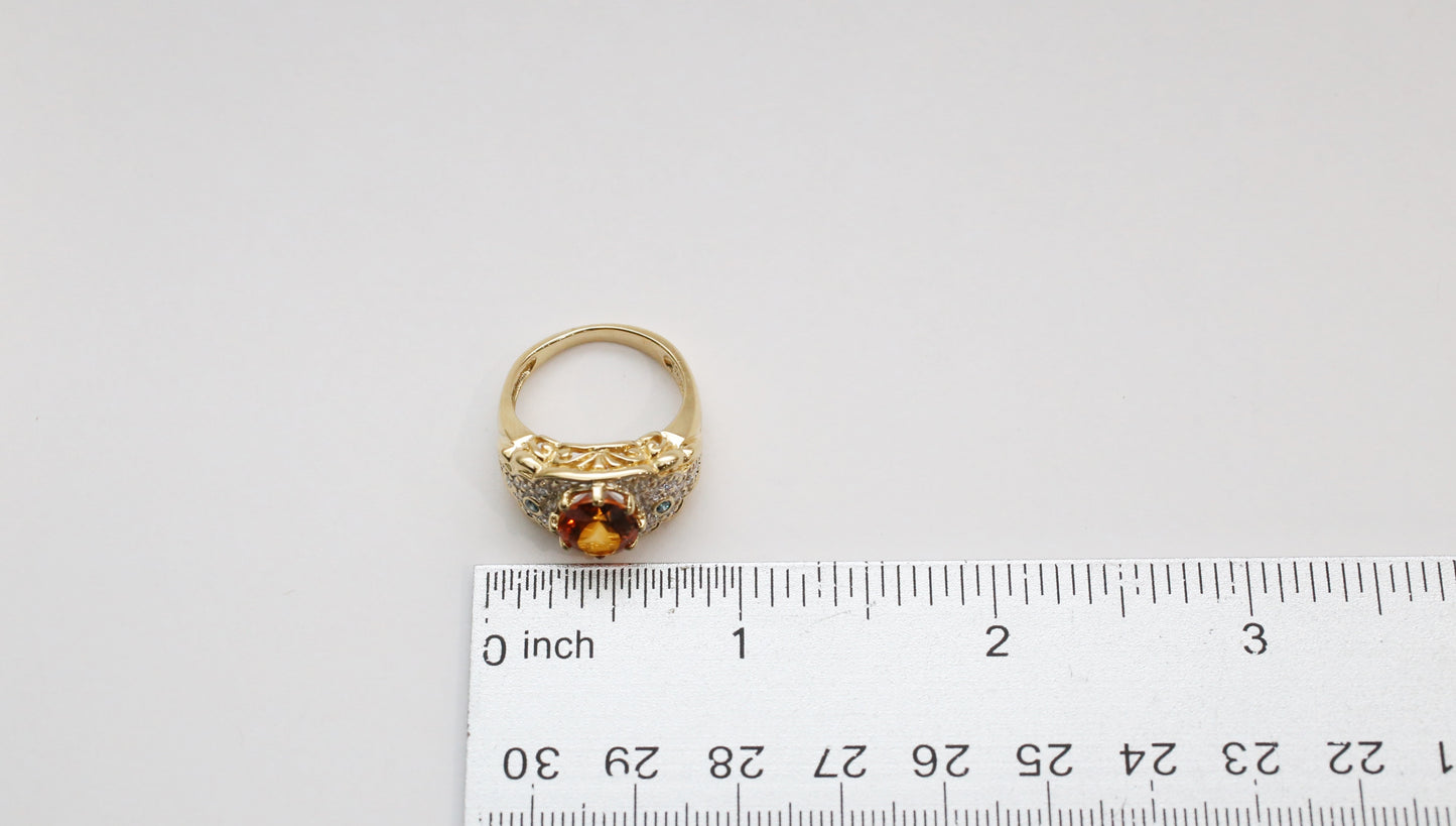 18k Yellow Gold Golden Citrine & Diamond Ring, Size 7 - 8.7g