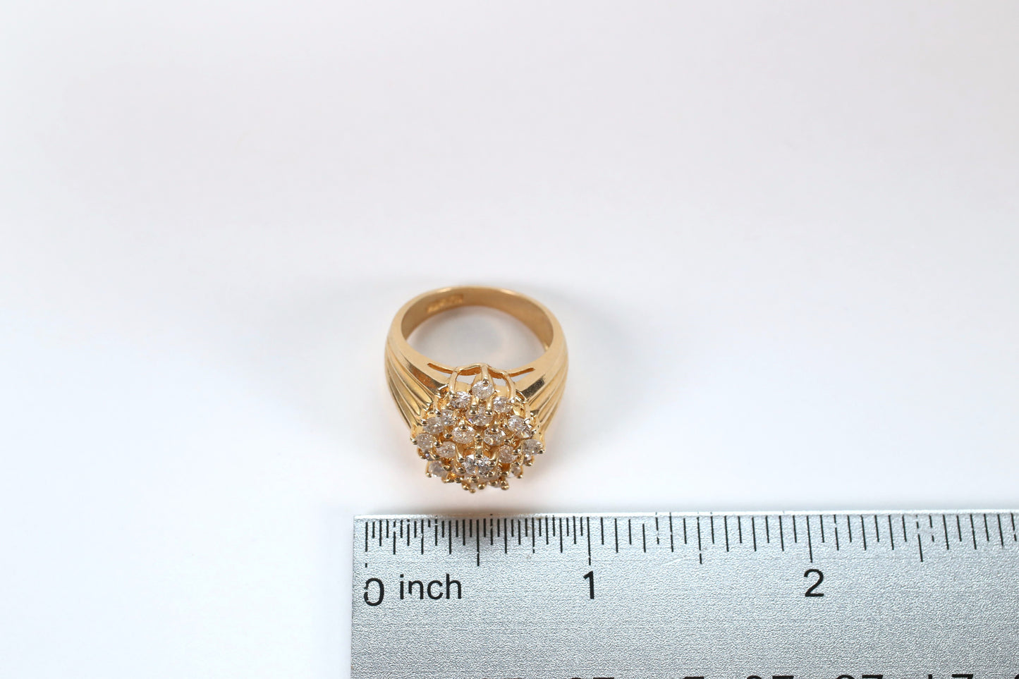 14k Yellow Gold Diamond Cocktail Ring, Size 7.25 - 9.5g
