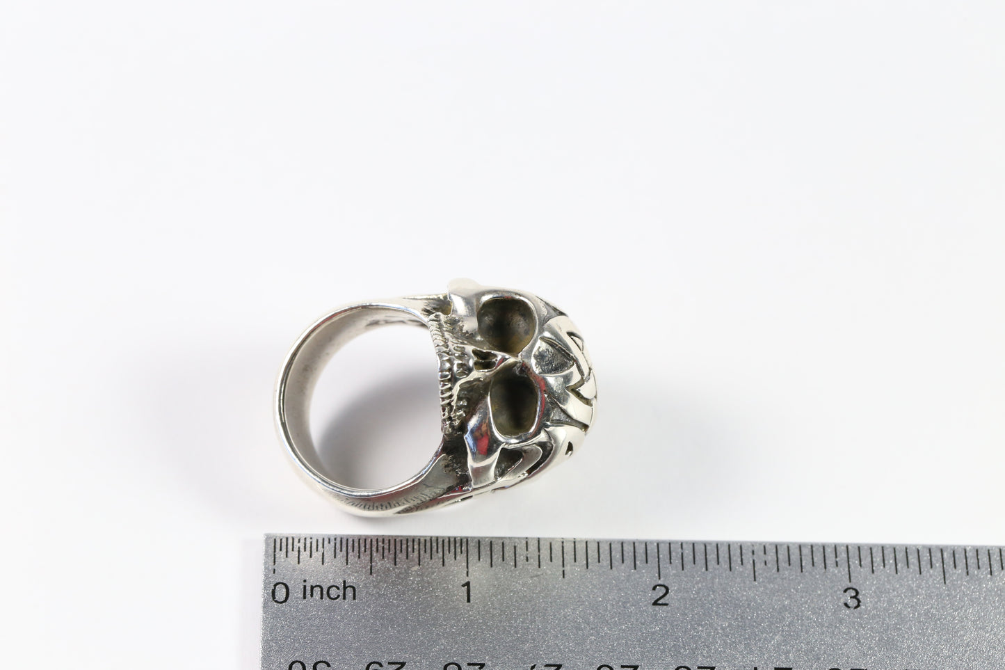 Sterling Silver Heavy Flame Skull Ring, Size 15 - 66.5g