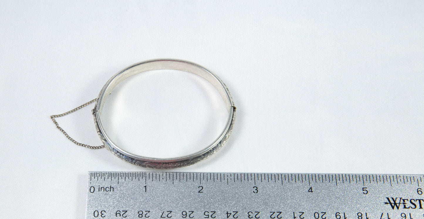 Danecraft Sterling Silver Floral Hinge Bangle, 7 inches - 19.7g
