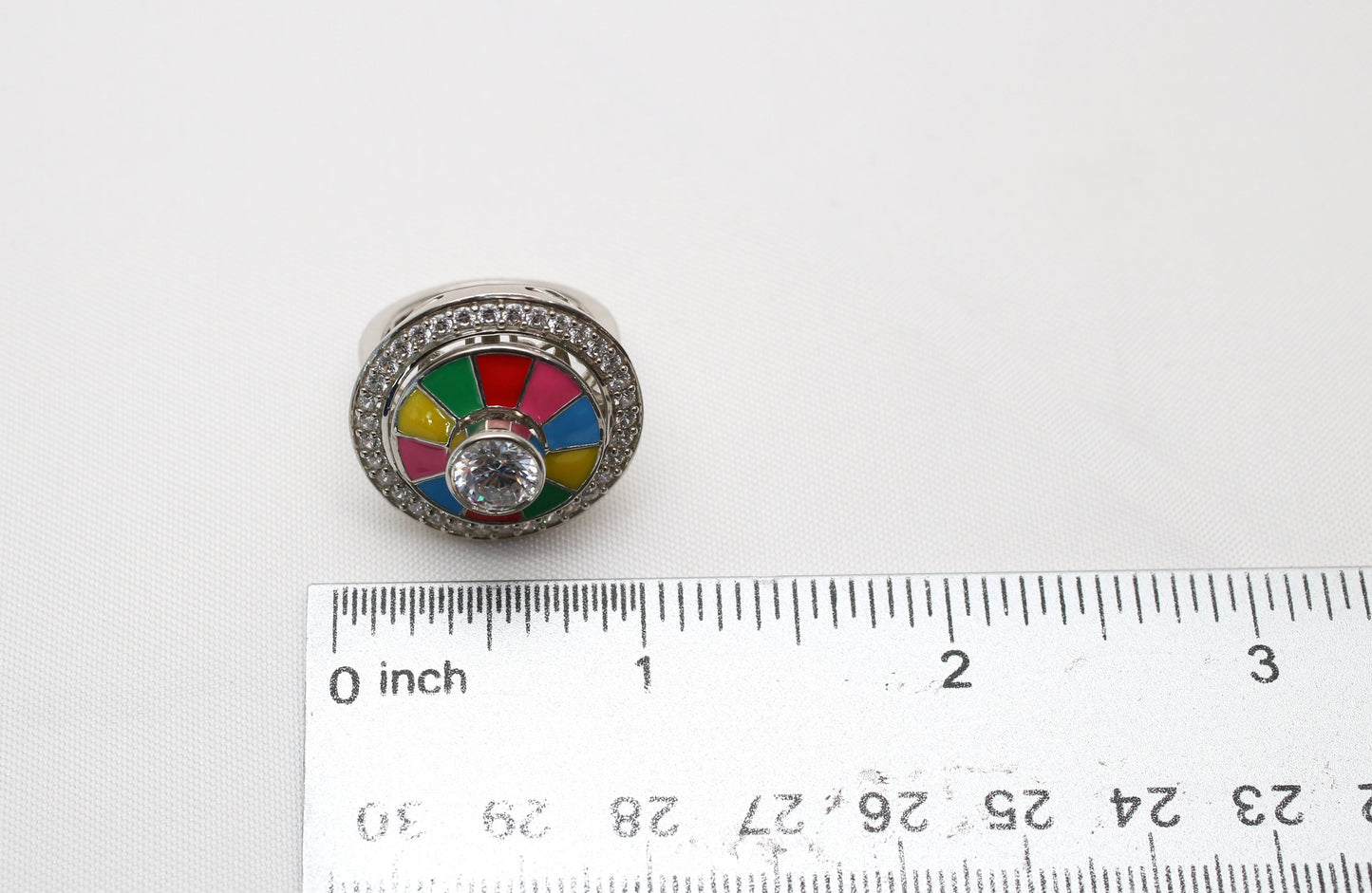 D'Joy Sterling Silver CZ Spinning Color Wheel Ring, Size 8.25 - 10.0g