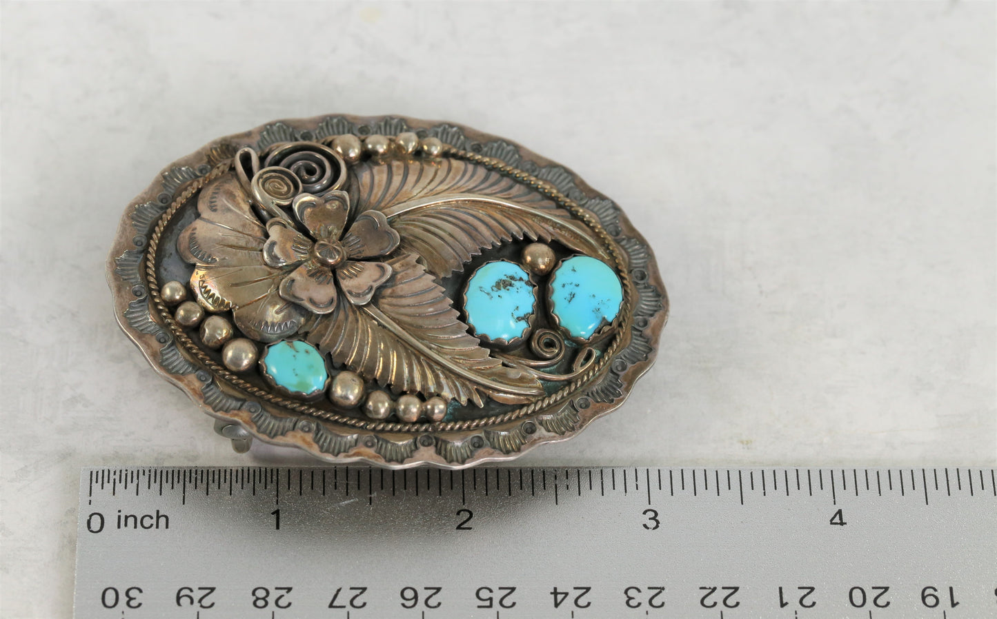 Vintage Sterling Silver DB Turquoise Belt Buckle, 59.8g