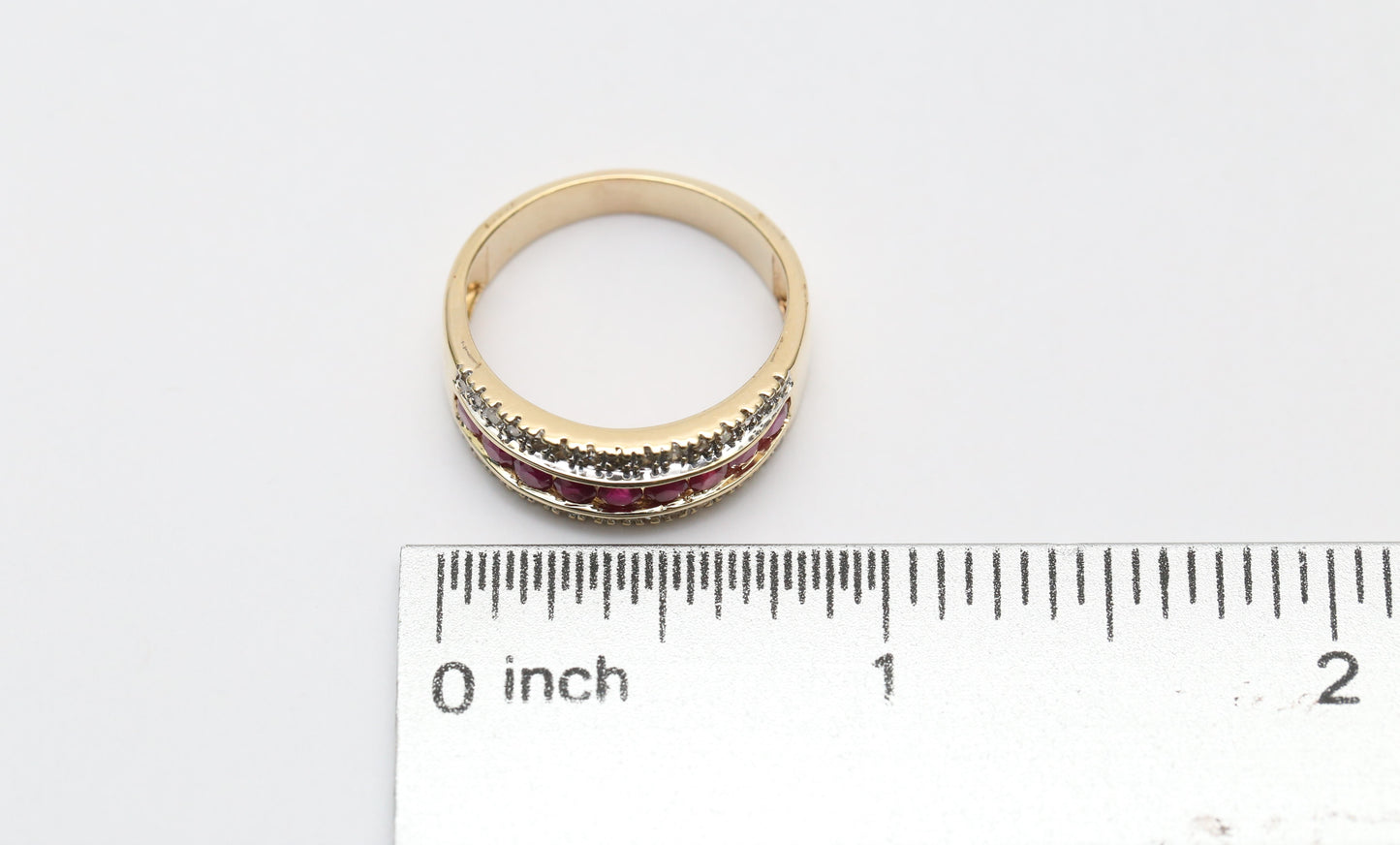 14k Yellow Gold Diamond & Ruby Ring, Size 8.5 - 3.5g