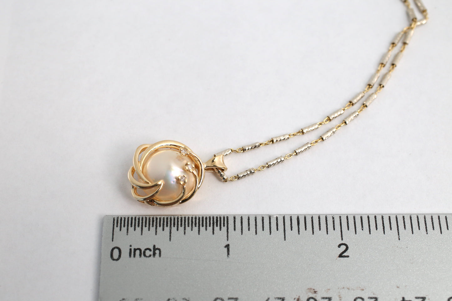 18k White & Yellow Gold Pearl Necklace, 16 inches - 8.8g