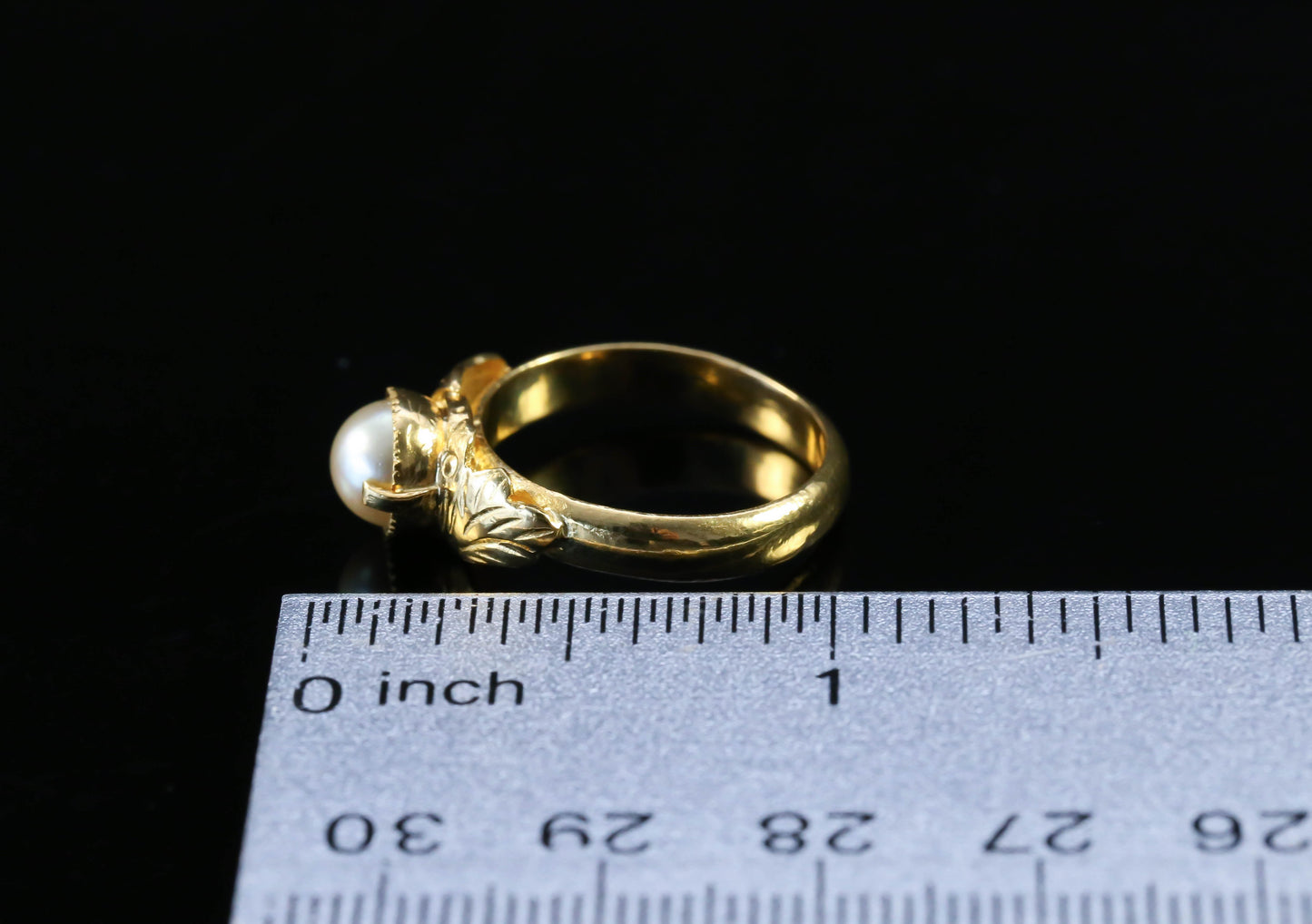 24k Yellow Gold 6.4mm Pearl Ring, Size 7 - 6.3g