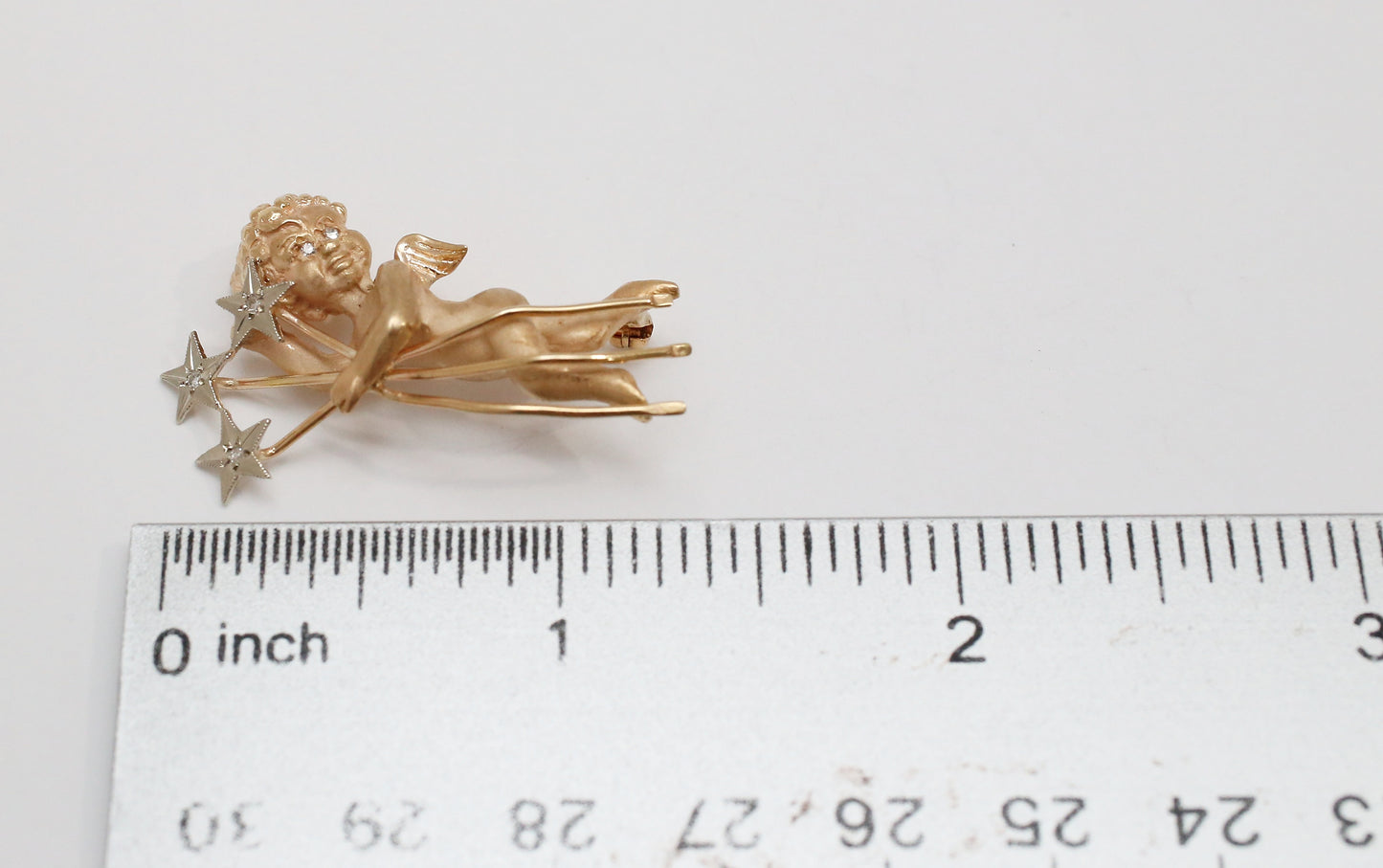 14k Yellow Gold Cherub Diamond Star Brooch, 6.3g