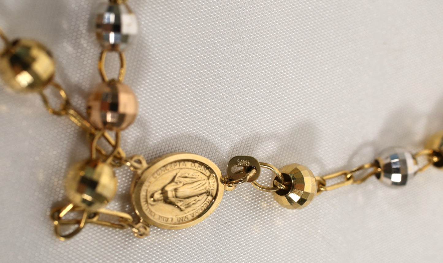 14k Tri Gold Beaded Rosary, 30 inches - 42.4g