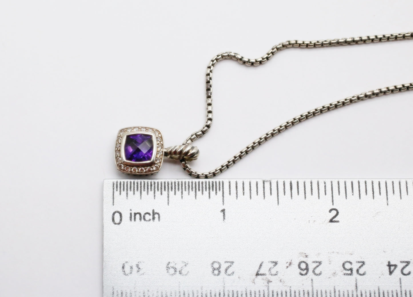 David Yurman Sterling Silver Amethyst Diamond Pendant Necklace, 17 inches - 9.7g