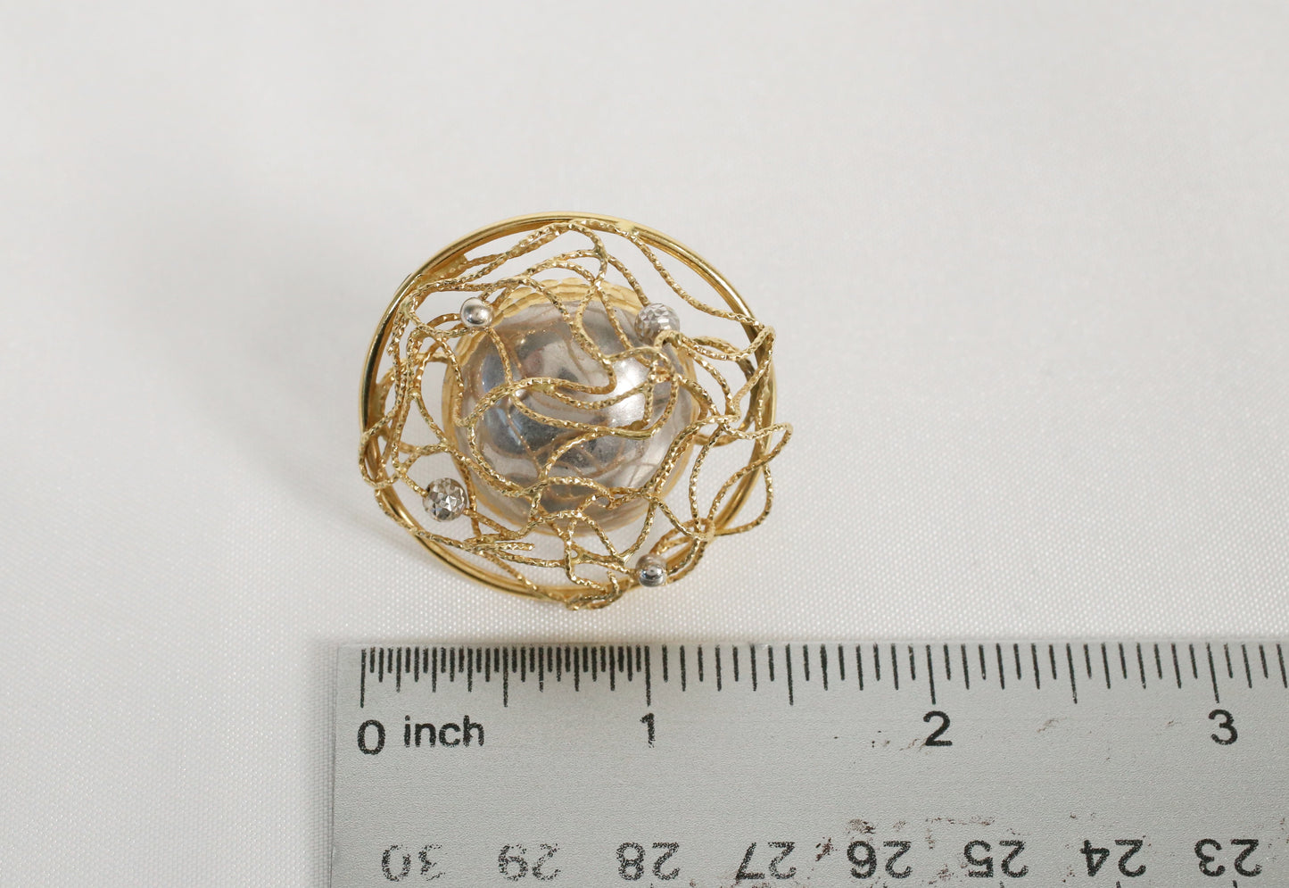 18k Yellow & White Gold Unique Wired Dome Ring, Size 8.75 - 12.5g