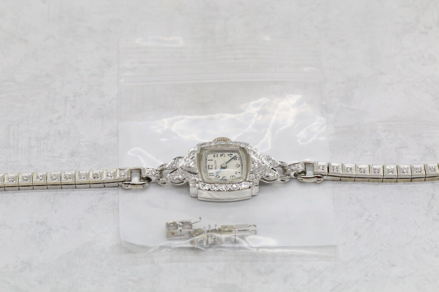 Vintage Platinum Hamilton Diamond Watch, 5.5-6 inches - 18.5g