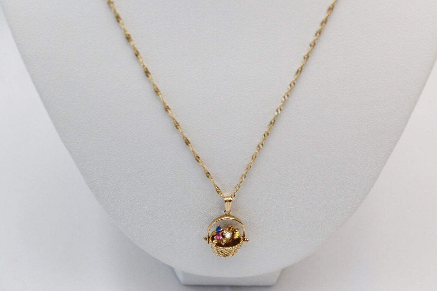 14k Yellow Gold Flower Basket Pendant Necklace, 20 inches - 5.1g