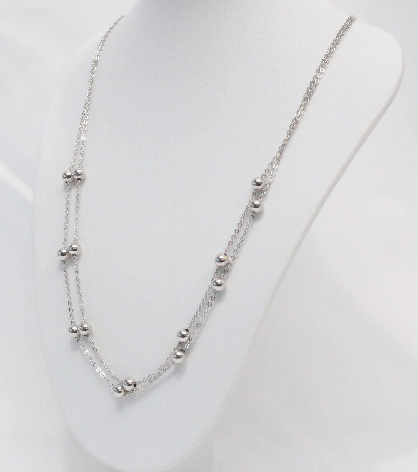 Milor 14k White Gold Adjustable Beaded Necklace, 16.5-19.0" - 3.6g