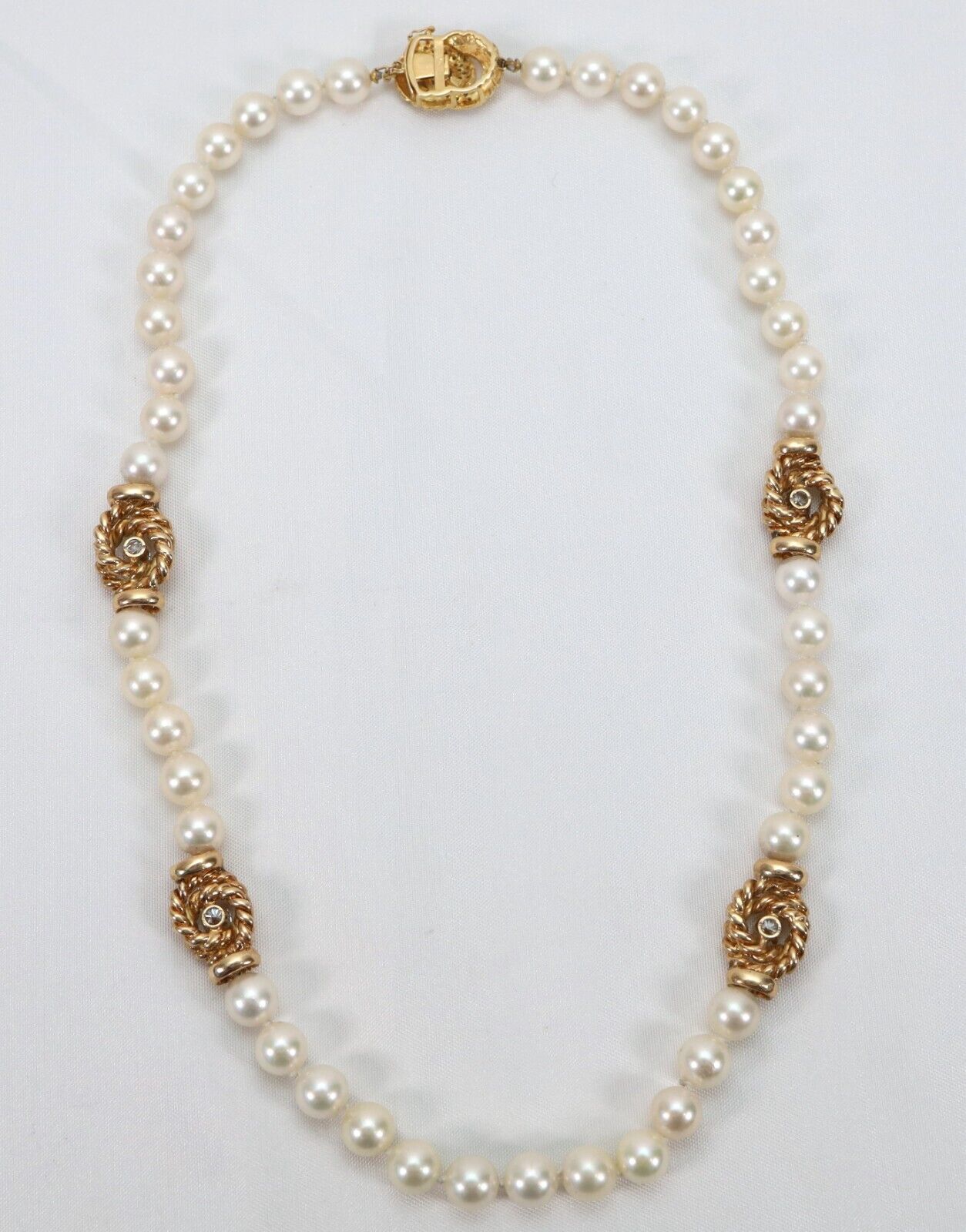 14k Yellow Gold Diamond & Pearl Necklace, 21 inches - 78.3g