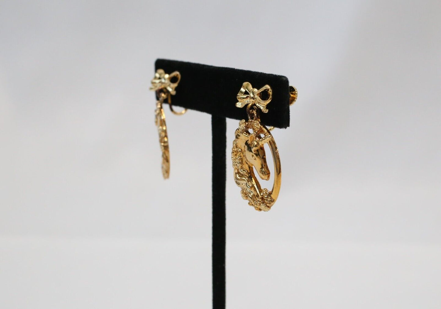 Gorham Sterling Silver Unicorn Ribbon Earrings, 11.6g