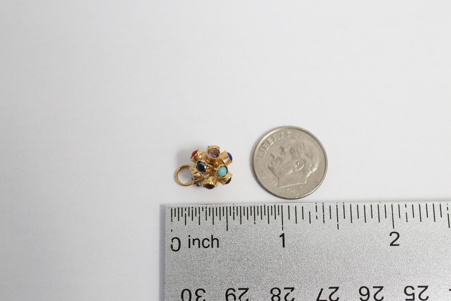 19.2k Portuguese Gold Multi-Stone Pendant, 1.3g