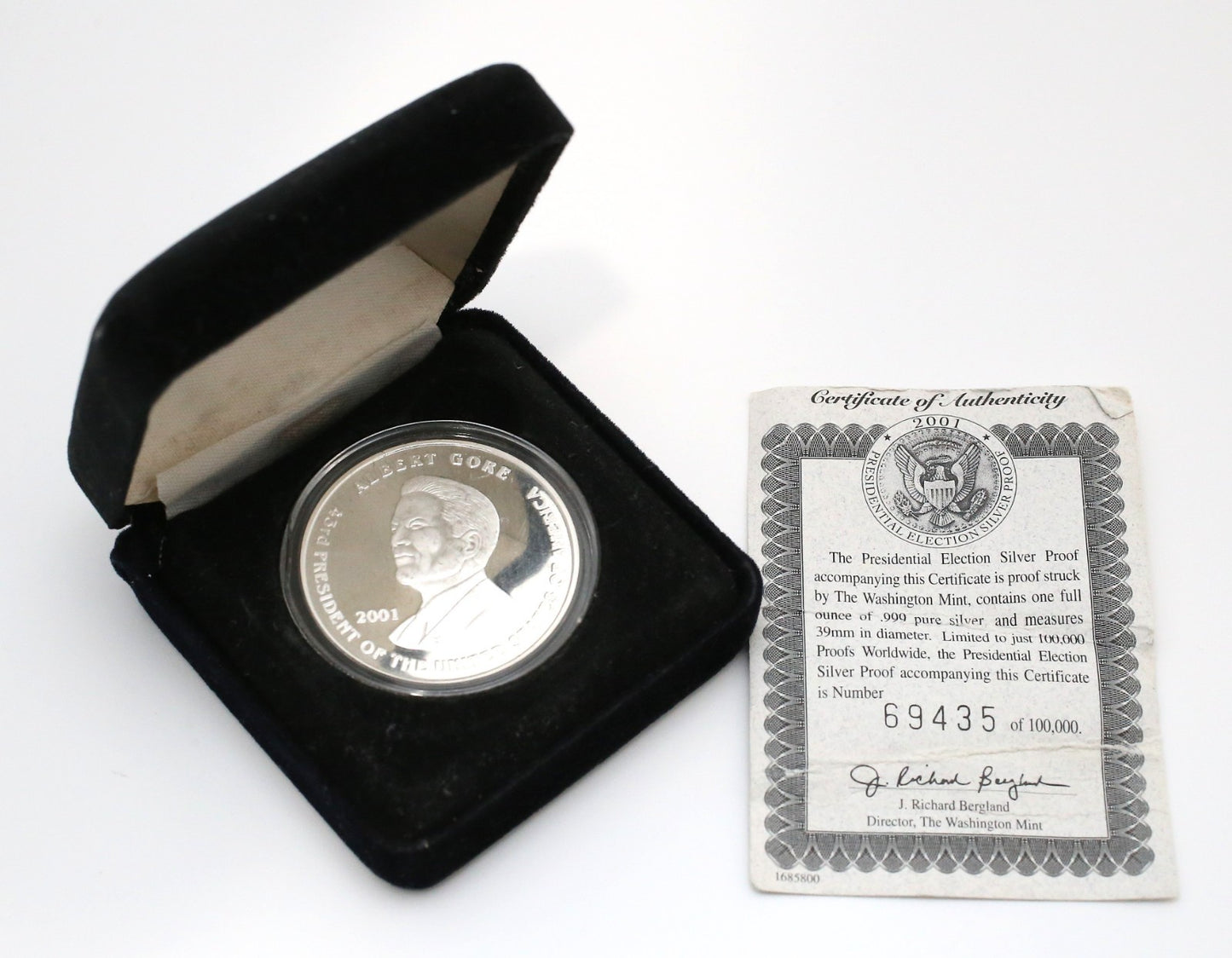 1oz Fine Silver Round, 2001 George Bush & Al Gore President Election Silver Proof