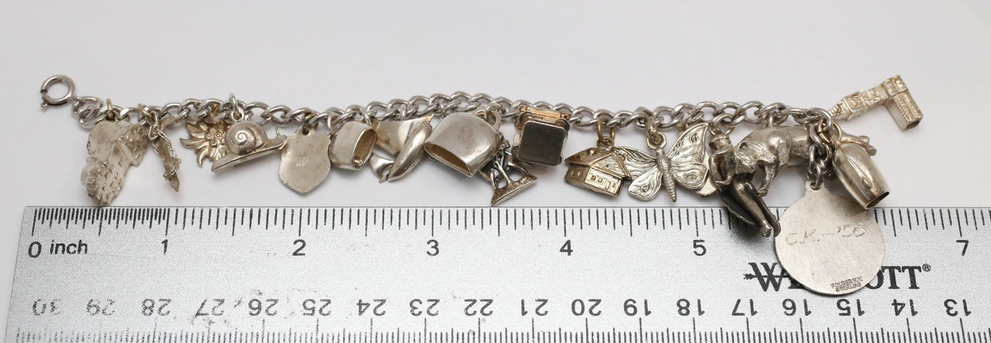 Vintage Silver Charm Bracelet, 7 inches - 52.3g