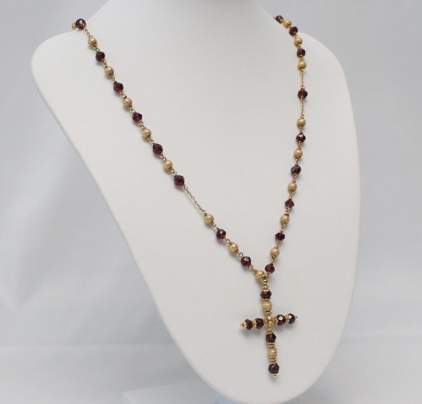 14k Yellow Gold Beaded Cross Necklace, 22 inches - 16.3g