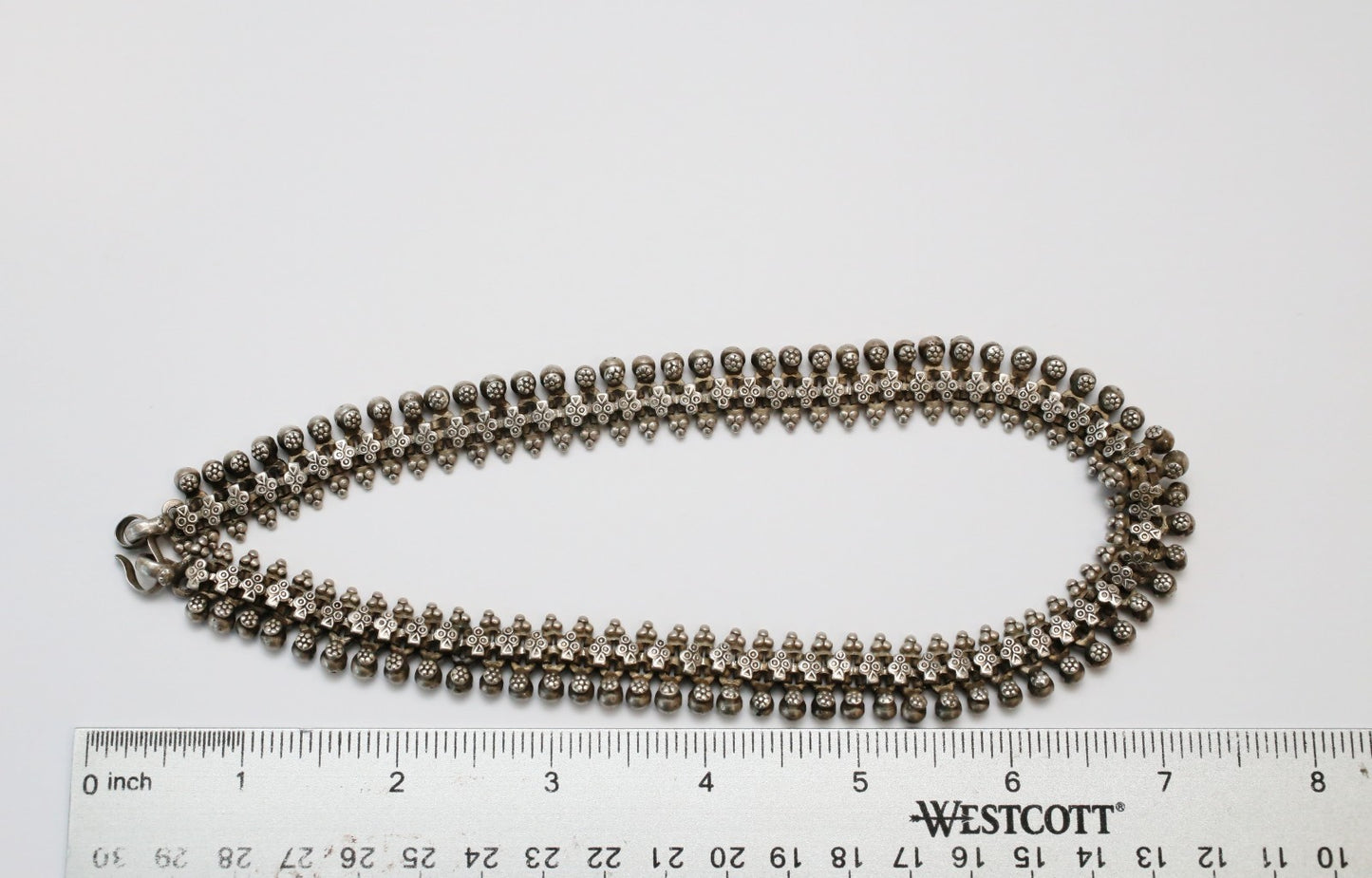 Vintage Sterling Silver Beaded Flower Motif Choker Necklace, 15.75 inches - 56.0g