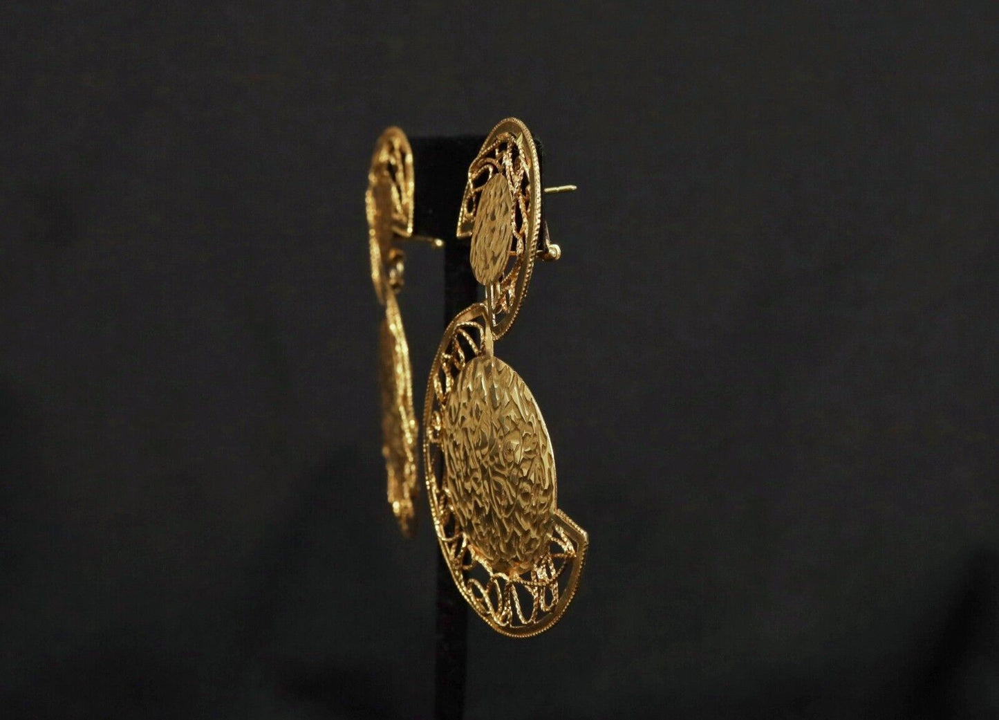 18k Yellow Gold Large Rounded Textured Dangle Earrings, 13.4g