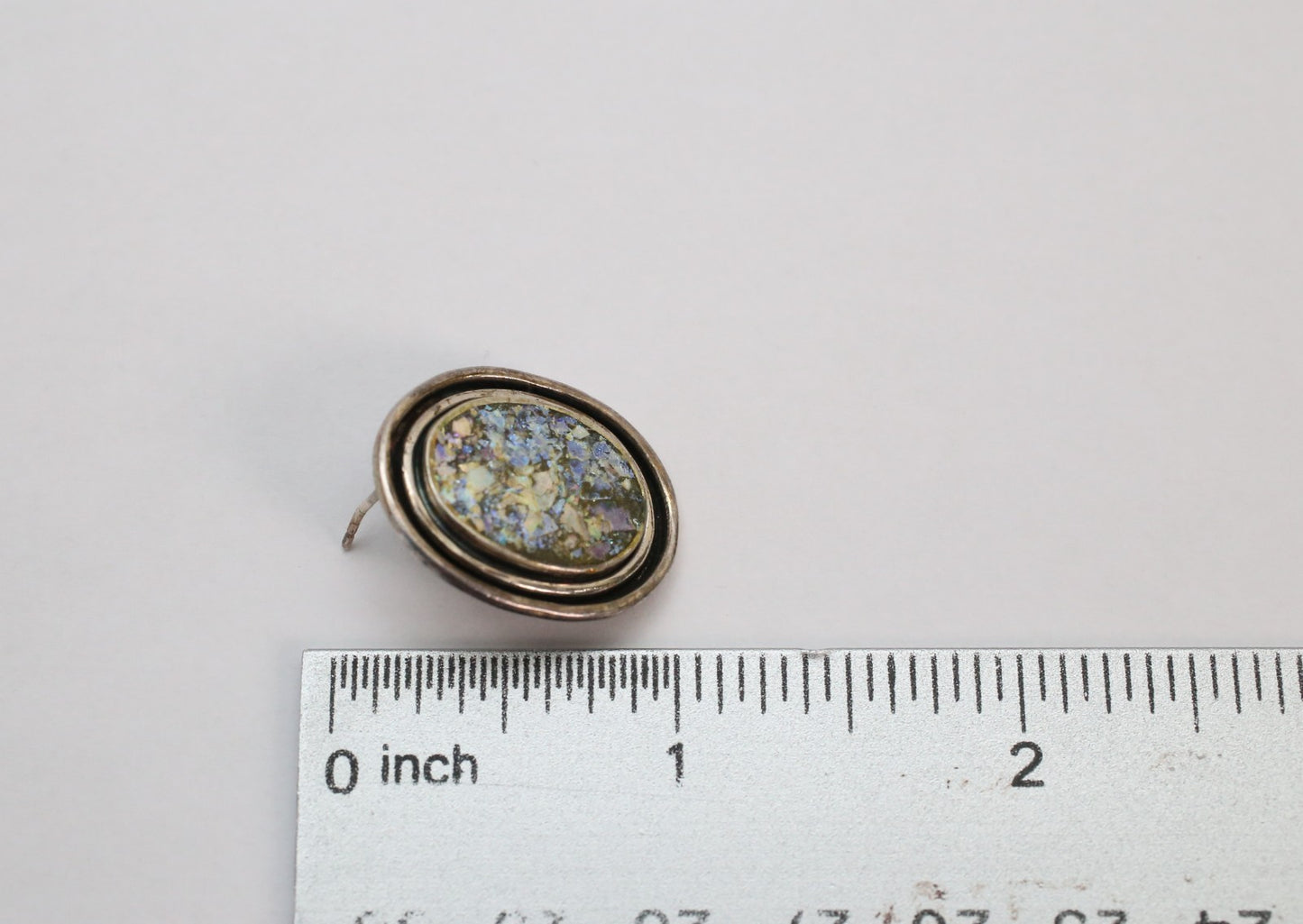 Vintage Sterling Silver Iridescent Oval Earrings, 11.7g