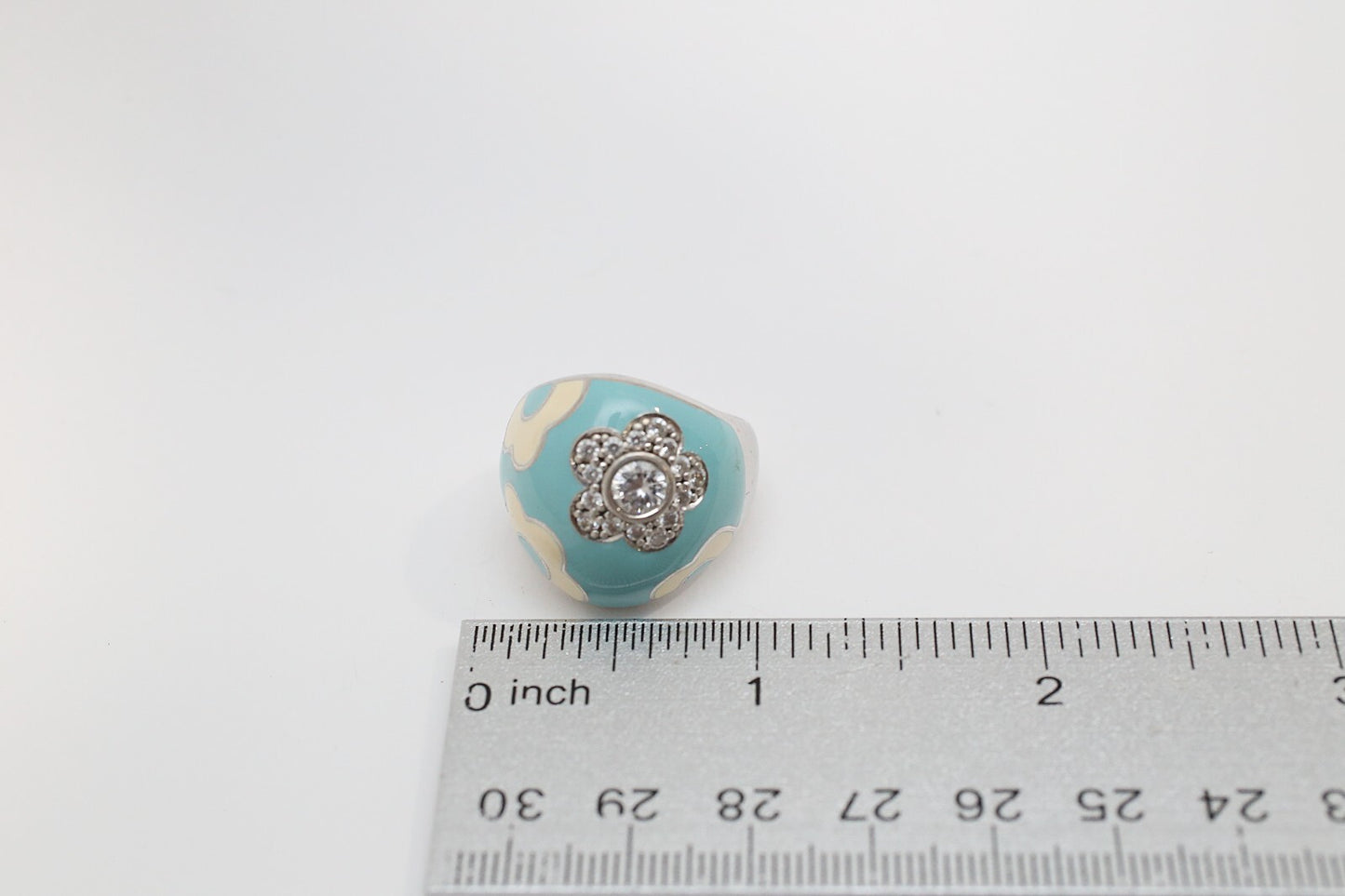 Belle a Toile Sterling Silver Enamel Ring, Size 8 - 14.1g