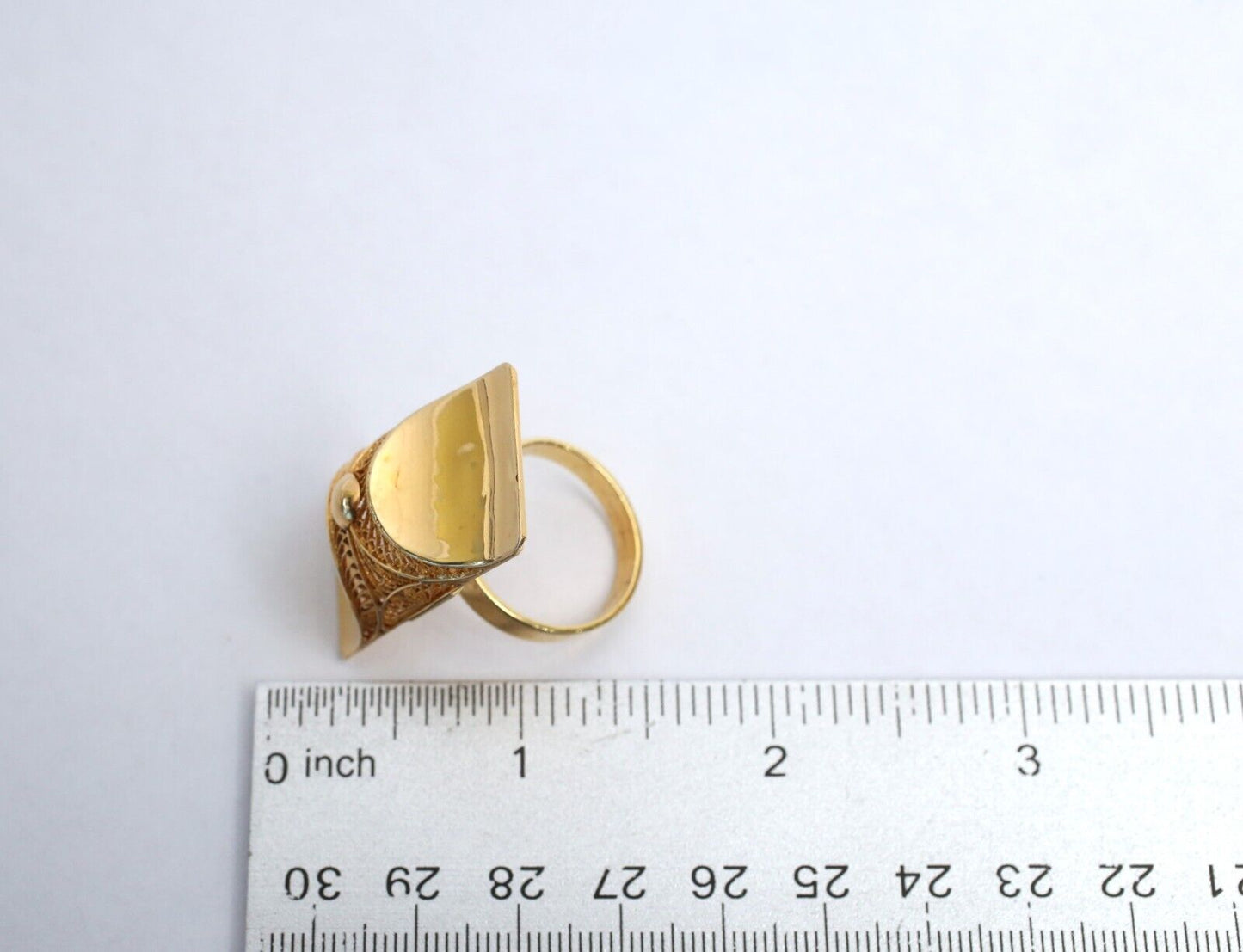 18k Yellow Gold Hand-Crafted Raised Rectangle Ring, Size Adjustable - 8.9g