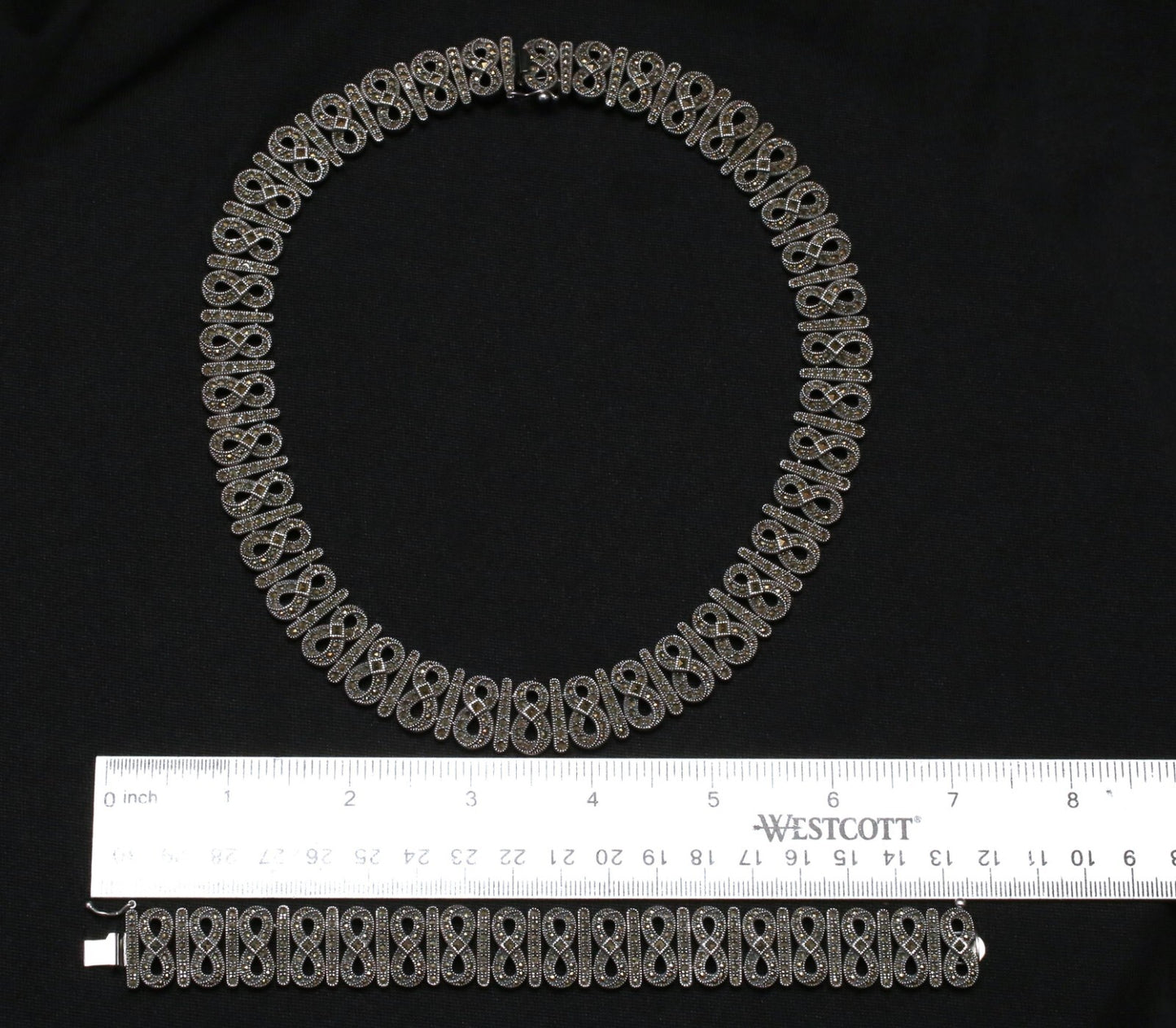 Sterling Silver Infinity Bar Bracelet & Choker Necklace Set, 153.5g