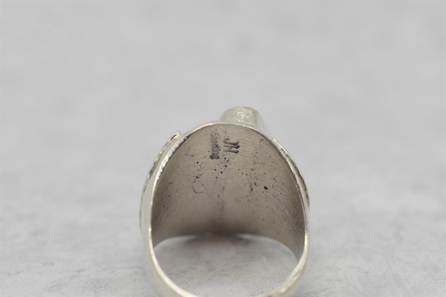 Sterling Silver JH Signed Turquoise Feather Ring, Size 10.5 - 19.1g