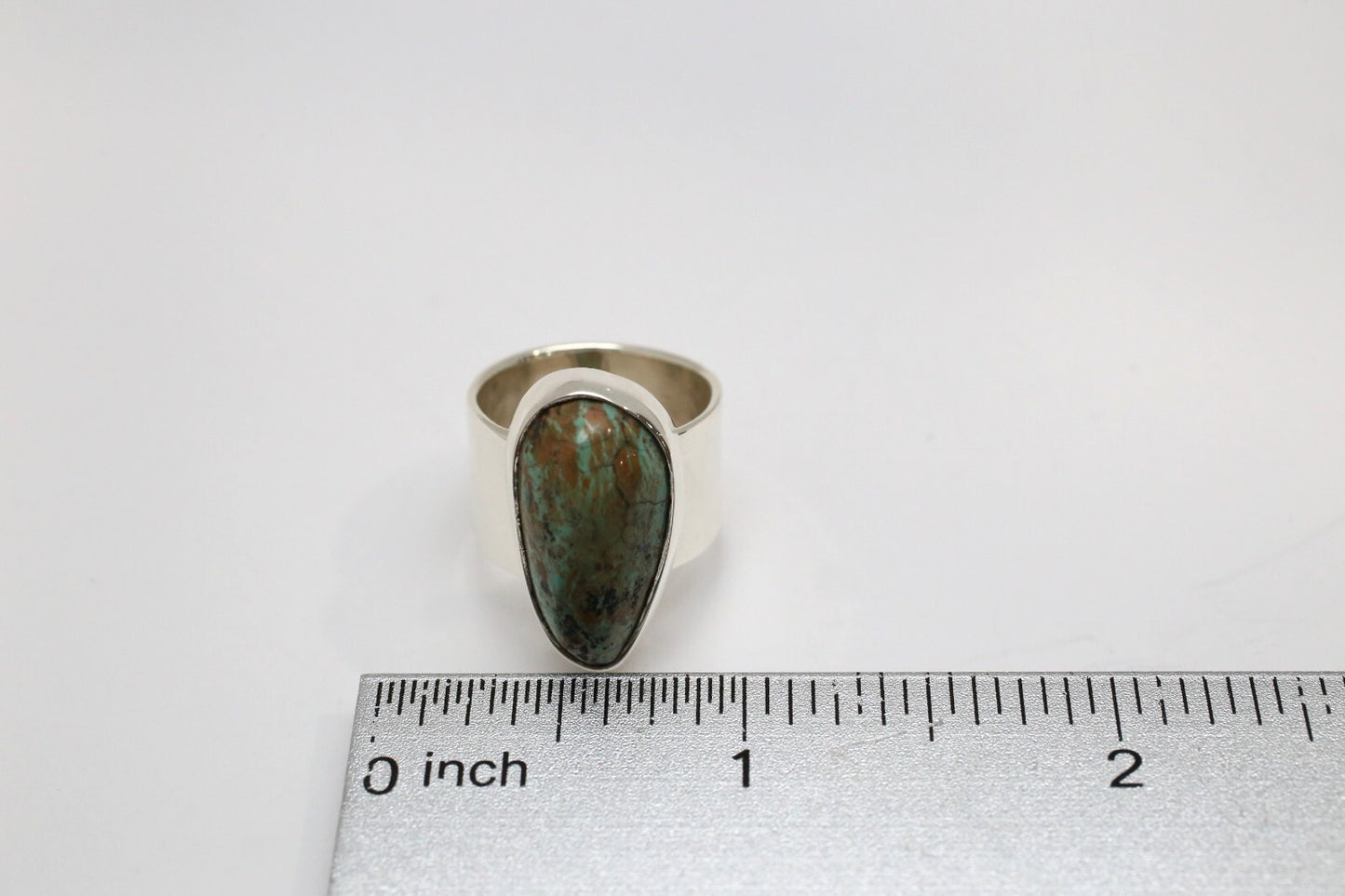 Mexico TV-115 Sterling Silver Wide Turquoise Ring, Size 6 - 9.8g