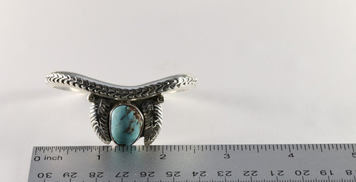 Sterling Silver Turquoise Feather Cuff Bracelet, 6.5 inches - 31.0g