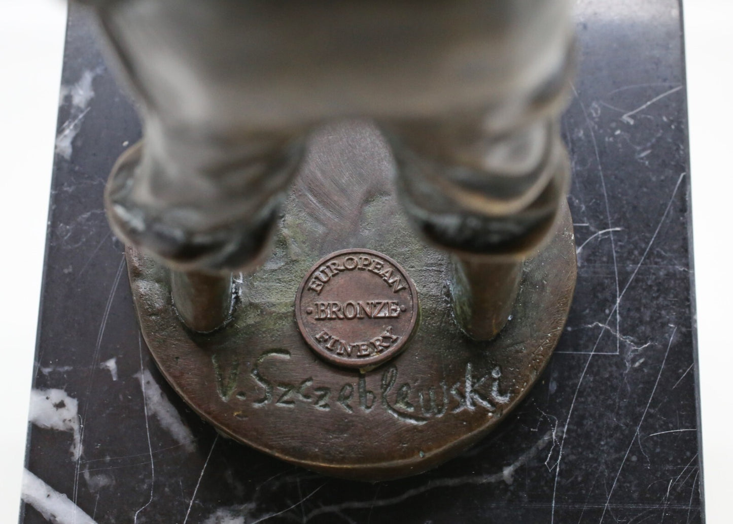 Vintage Bronze Whistling German Boy Sculpture, Signed V. Szczeblewski