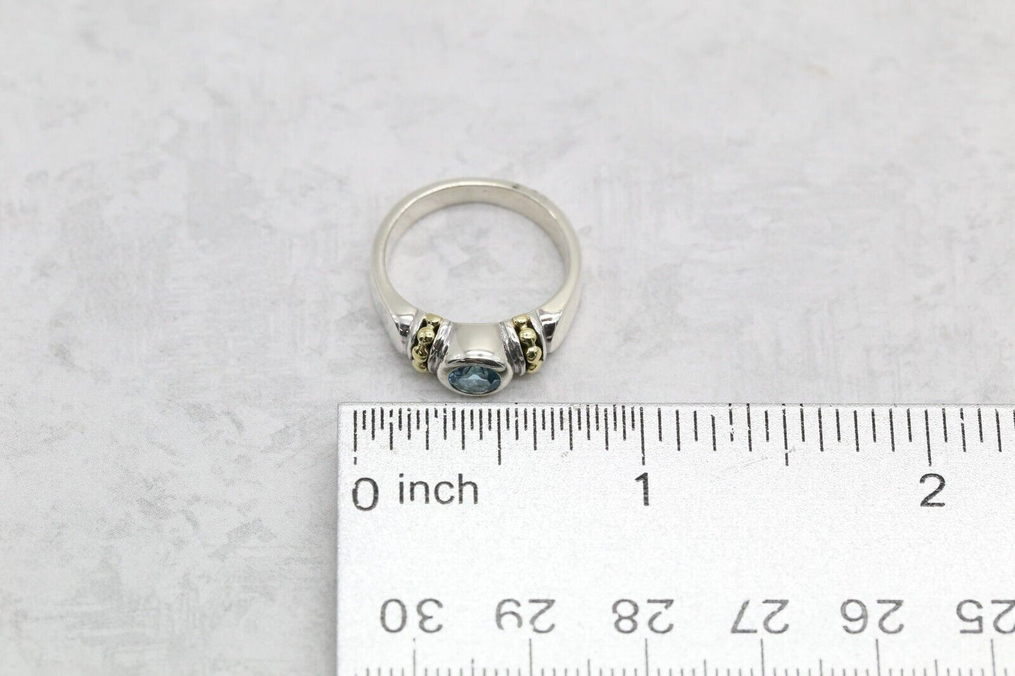 Lagos Caviar Sterling Silver & 18k Gold Topaz Ring, Size 5.5 - 4.5g