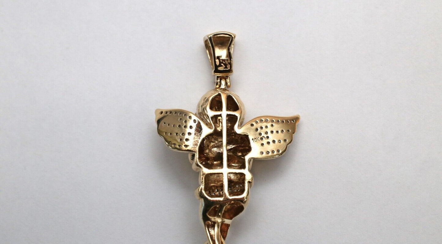 10k Yellow Gold Diamond Angel Pendant, 10.9g