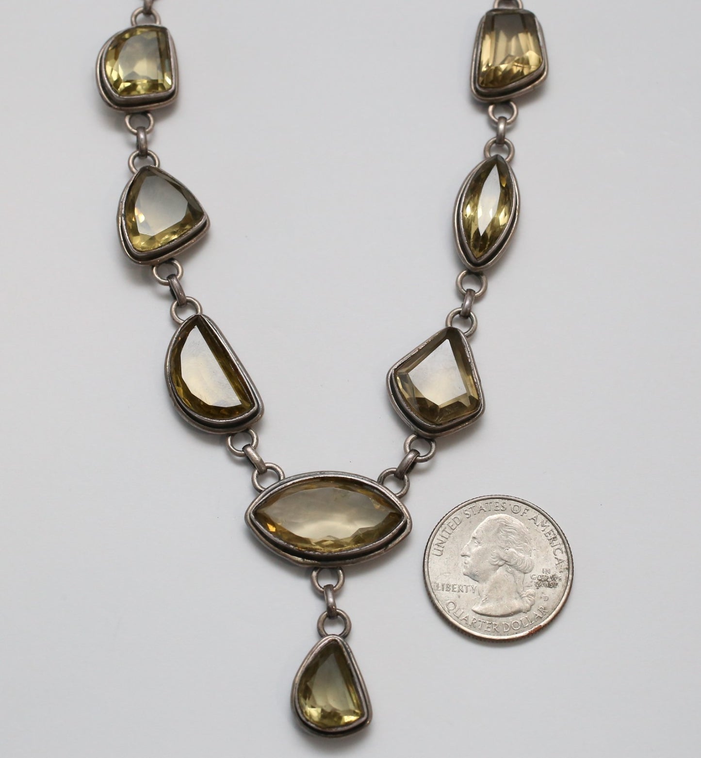 Vintage Sterling Silver Gemstone Necklace, 17.5 inches - 39.6g