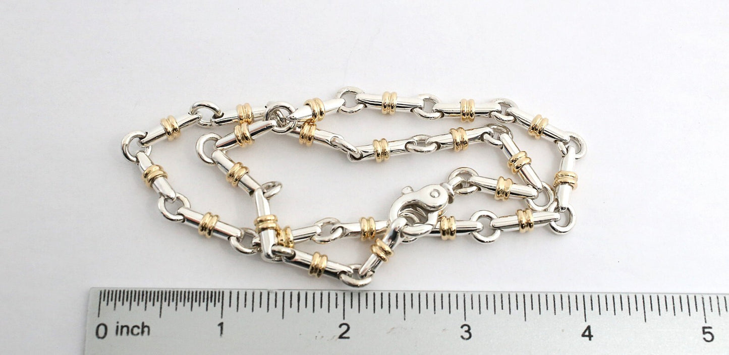 14k Yellow Gold & Sterling Silver Bar Link Necklace, 16.5 inches - 50.9g