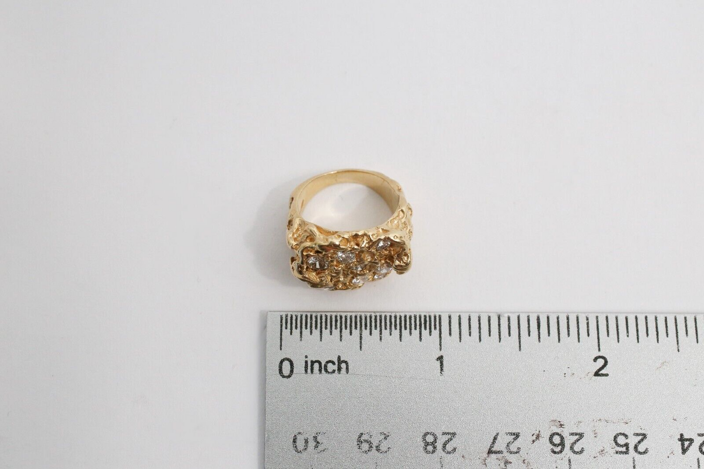 14k Yellow Gold Nugget Style Diamond Ring, Size 5 - 12.0g