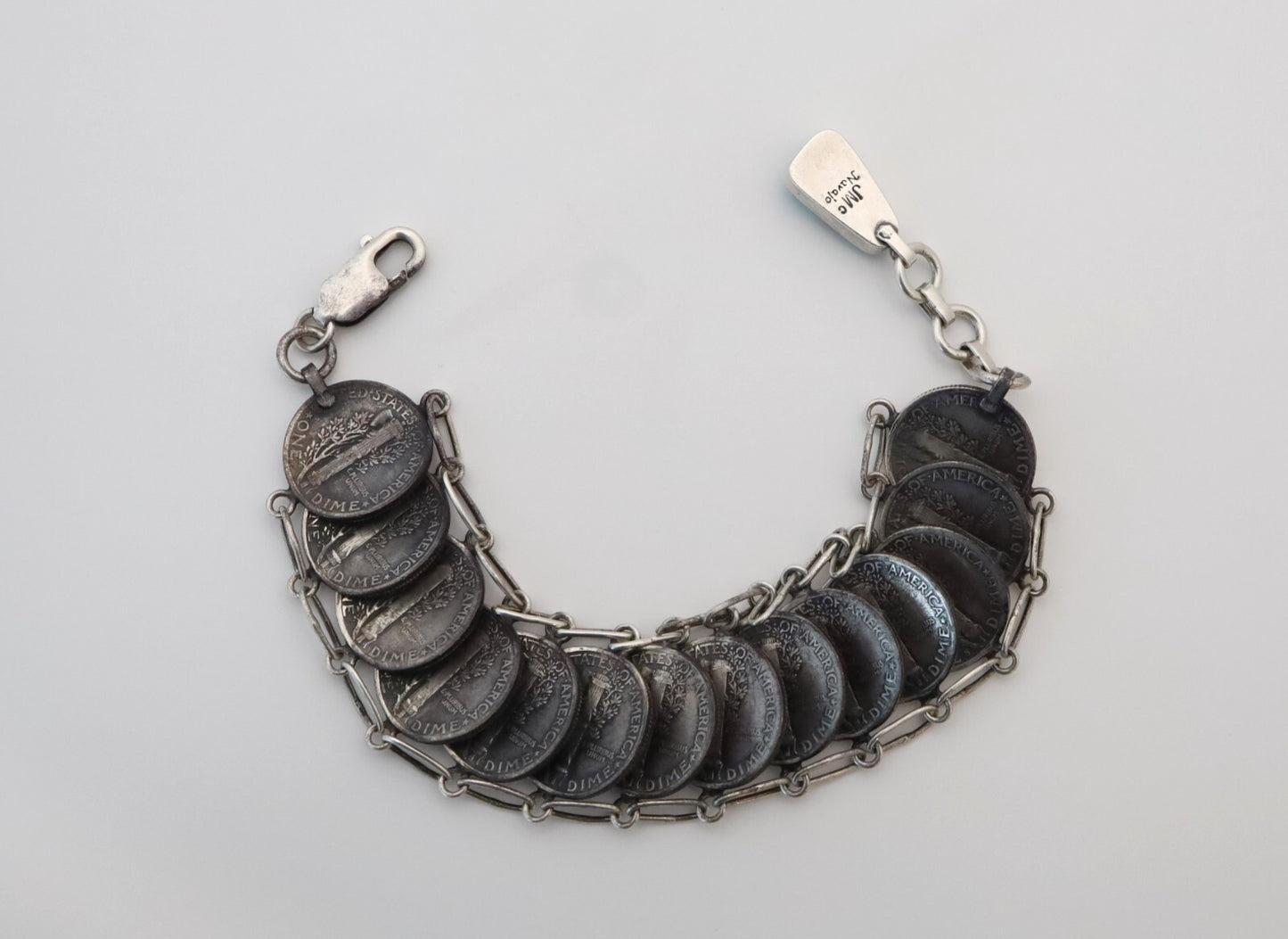 James McCabe Sterling Mercury Dime Bracelet, 7-8inches - 43.0g