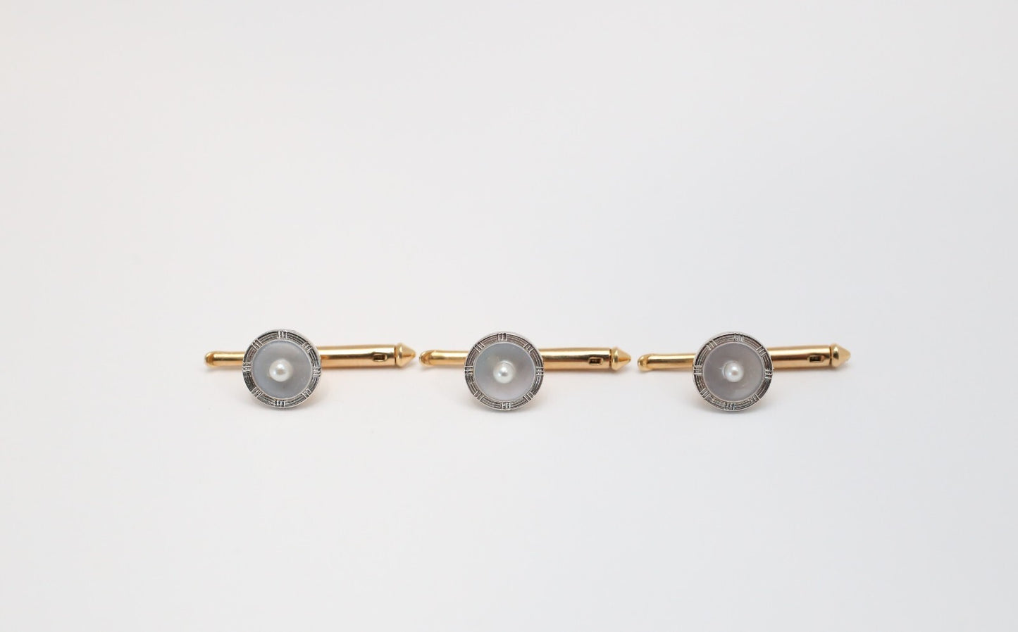 Vintage 14k Yellow Gold Mother of Pearl Cufflink & Button Set, 16.1g